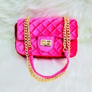 (NEW)! Cute! Hot Pink! Quilted Velvet Bag!